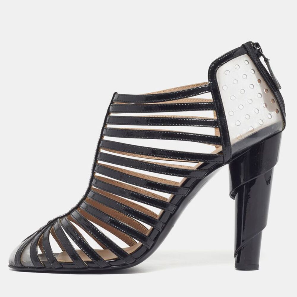 Chanel Size 42 Black Patent Leather And Pvc Caged Ankle Length Boots